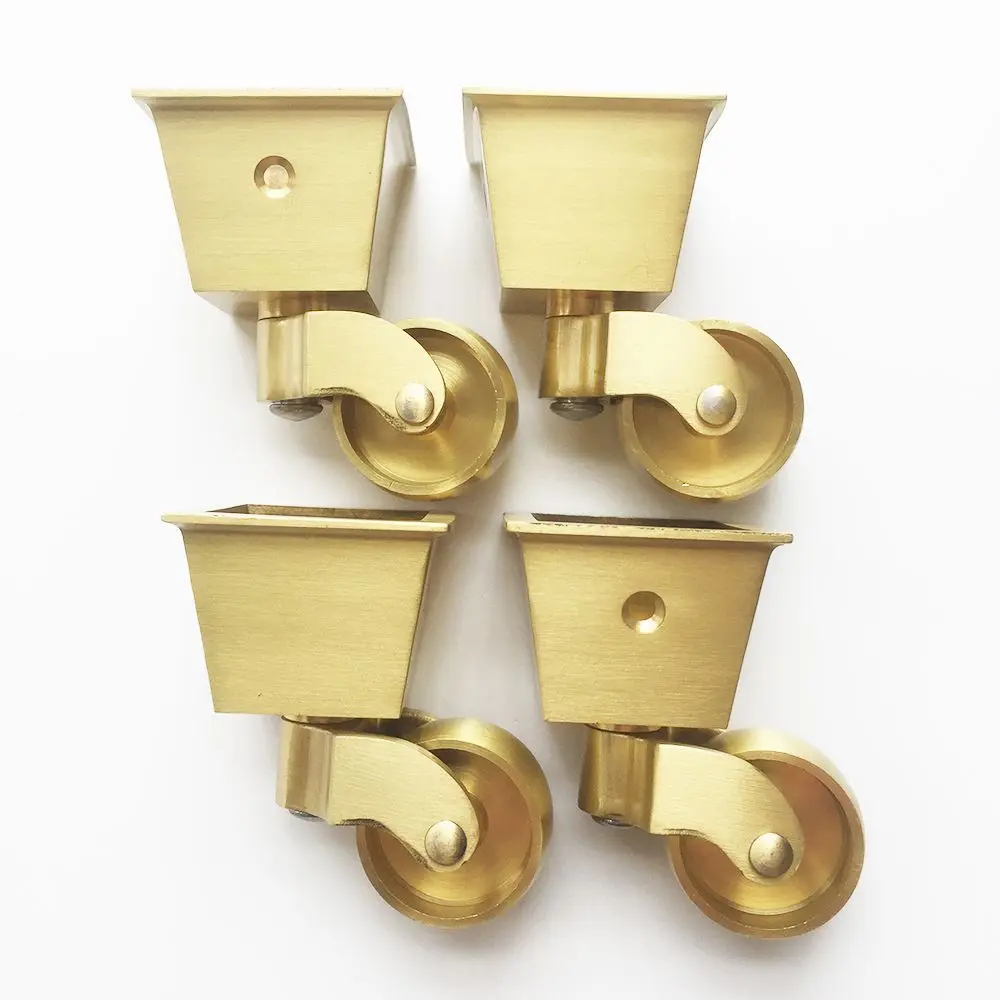 

4PCS 1.25'' Solid Brass Casters Square Cup Table Chair Sofa Cabinet Castors 360° Rotary Wheels Smoothly Moving Furniture Rollers