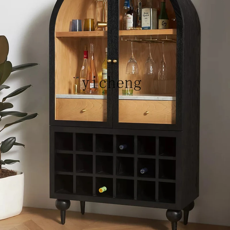 

ZC Arch Wine Cabinet Vintage Solid Wood Side Cabinet Glass Storage Cabinet Simple Modern Locker