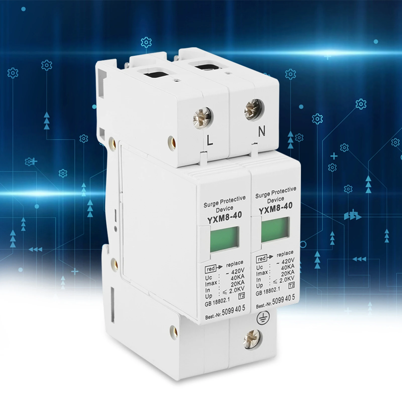 1 Pcs 2P 40KA House Surge Protective Low Voltage Arrester Device