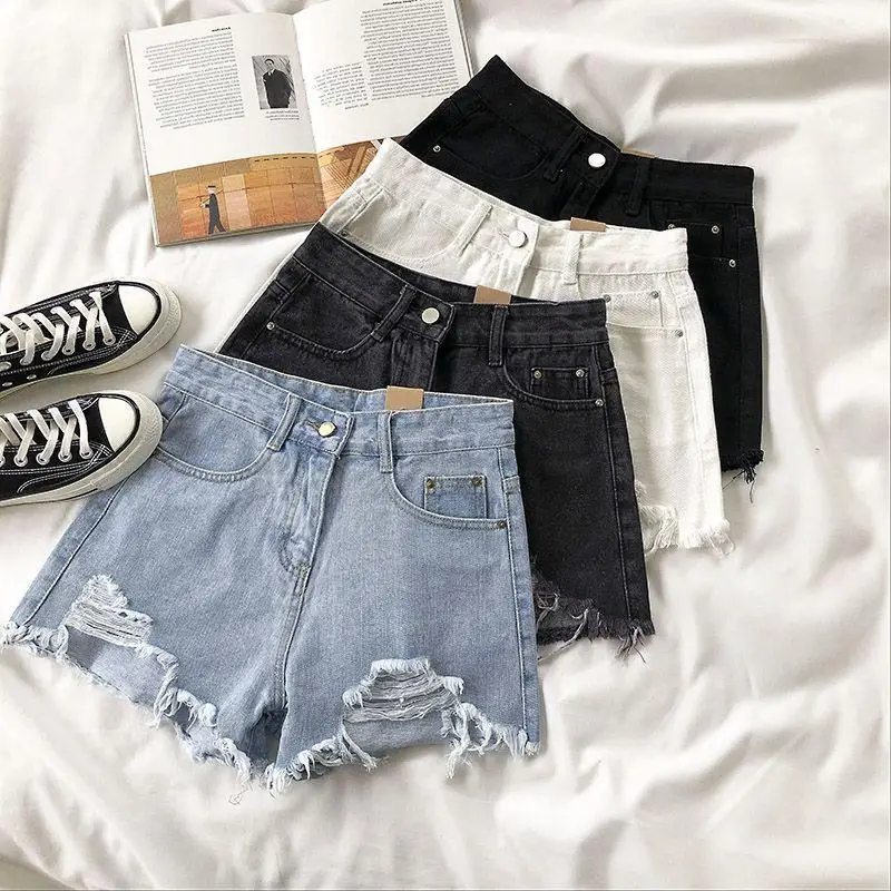 

Cowboy Shorts Women's Summer High Waist Casual Denim Shorts Pocket Tassel Perforated Fashion Shorts Female