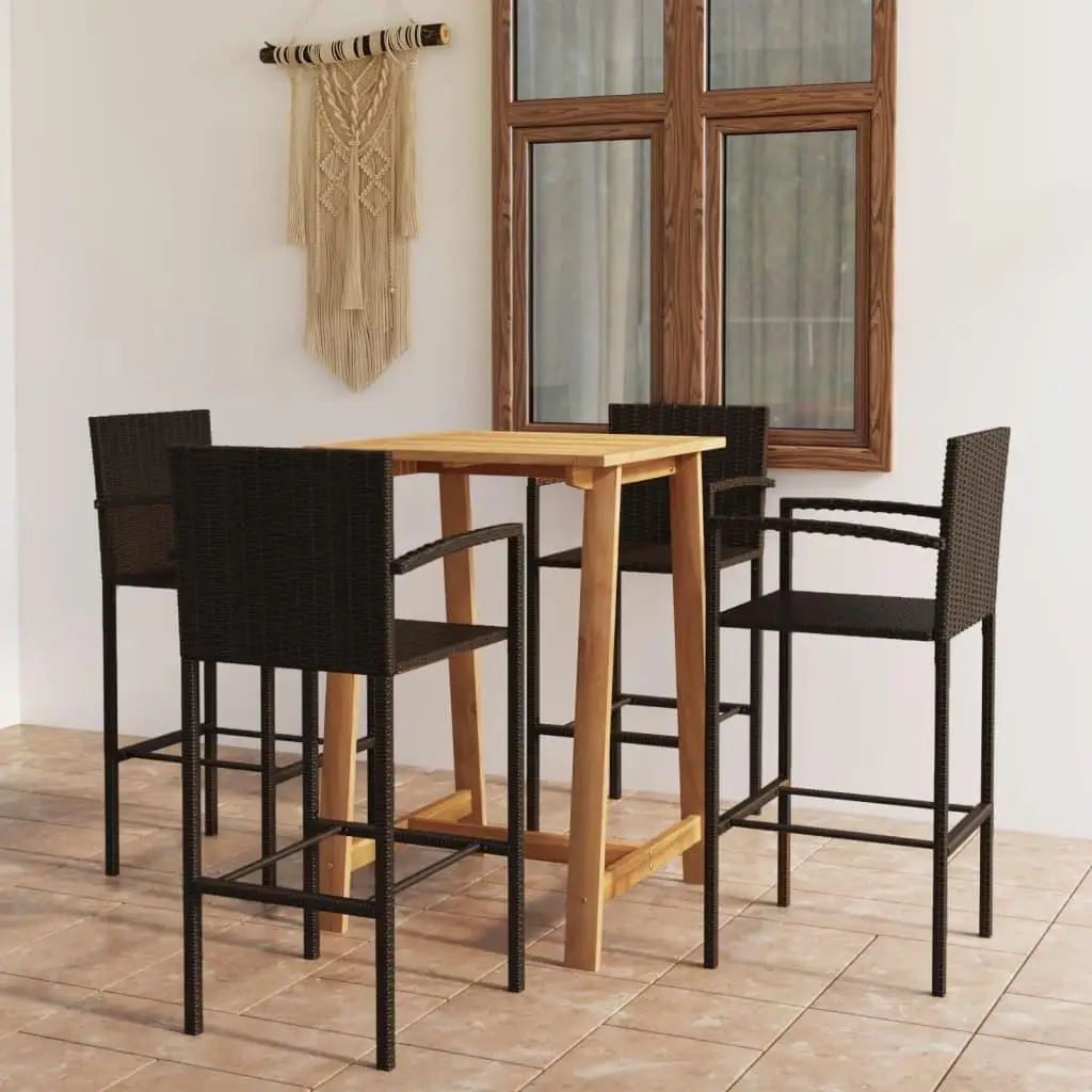 

Solid Acacia Wood Garden Bar Set Durable Outdoor Dining Furniture Brown Color