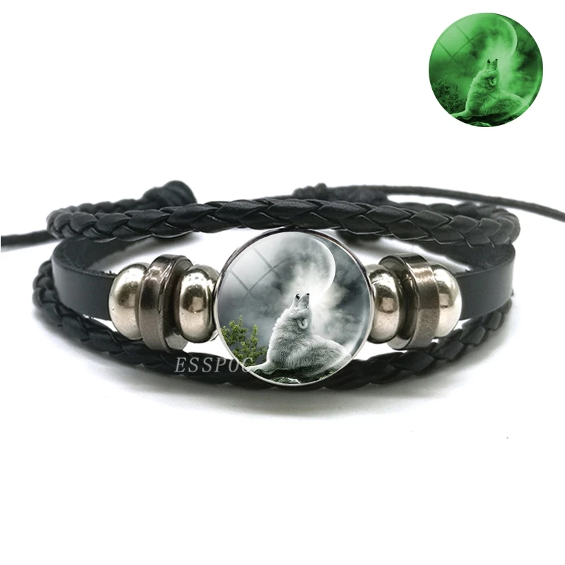 Pulseira Cabeça de Lobo Multilayer para Homens e Mulheres, Pulseiras Luminosas, Brilha no Escuro, Jóias da Moda