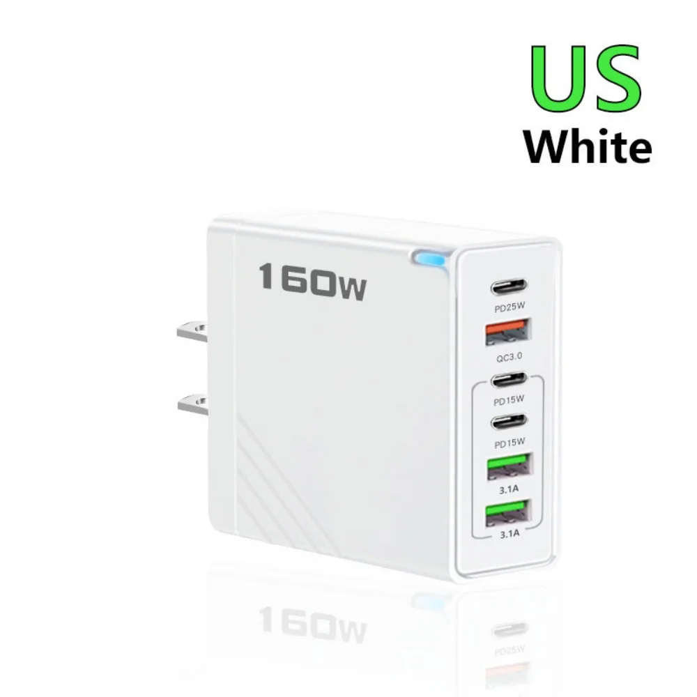160 واط USB نوع C شاحن متعدد المنافذ شحن سريع محول الهاتف آيفون 16 سامسونج شاومي هواوي الاتحاد الأوروبي/الولايات المتحدة/المملكة المتحدة التوصيل الجدار شاحن