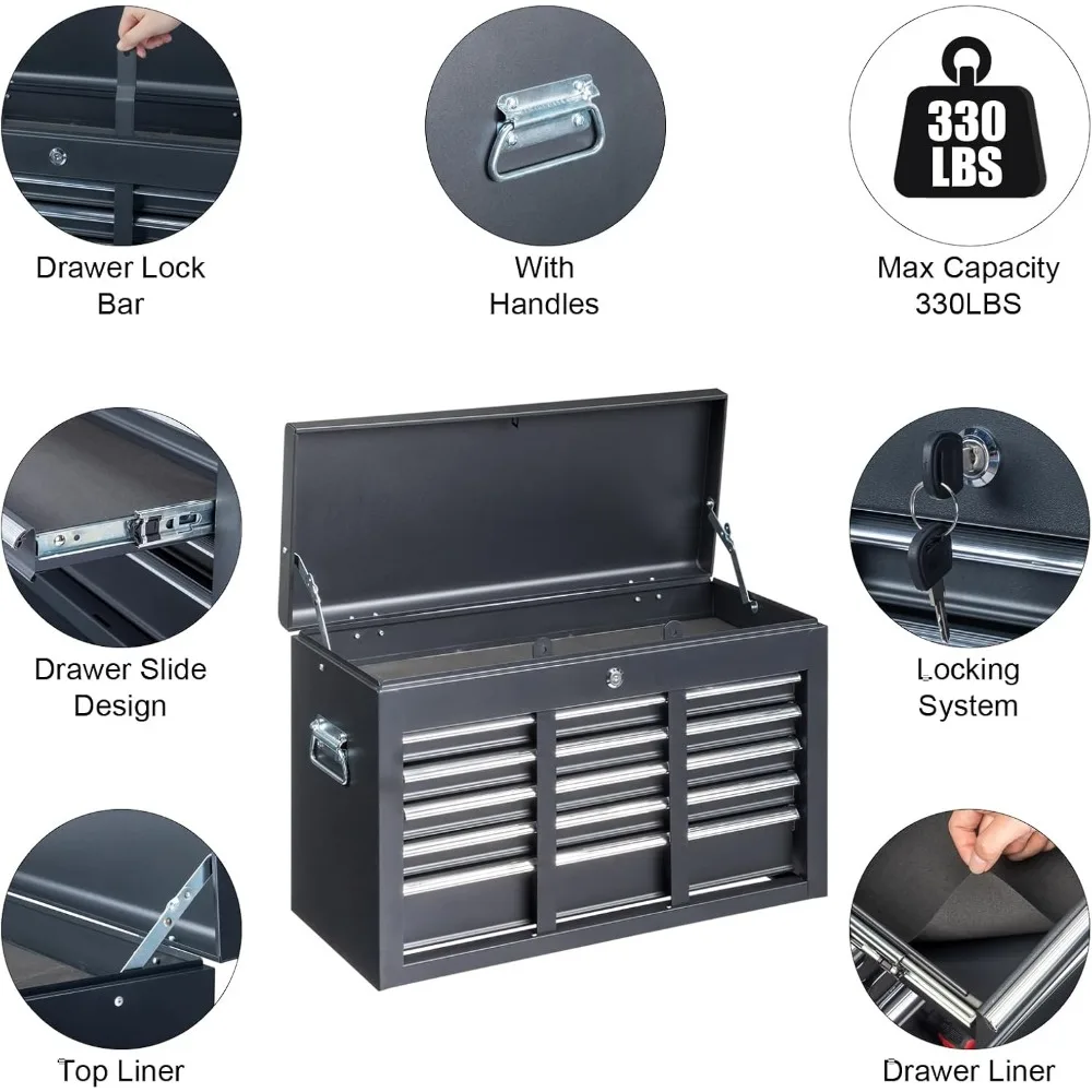 Portable 5-Drawer Metal Tool Chest Cabinet with Top Storage Tray for Garage, Lockable, Heavy-Duty Toolbox