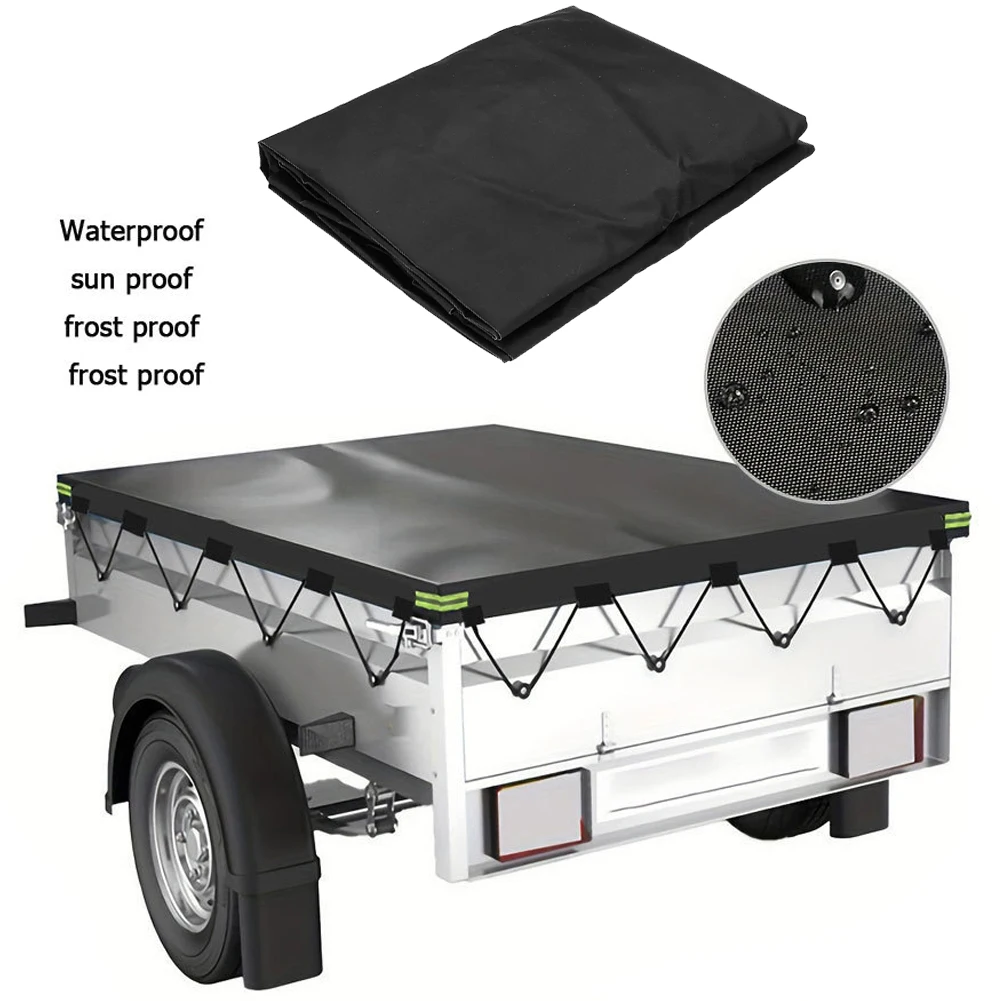 

214x122cm Oxford Cloth Trailer Cover Waterproof Auto Roof Tent Trailer Cover with Bungee Cord All-Weather Protection Cargo Cover