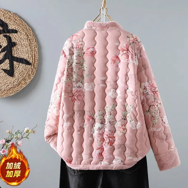 New Chinese Style Retro Buttoned Cotton Jacket For Women In Autumn Winter 2024 Fashion Clothing Stand Collar Quilted Coat A496