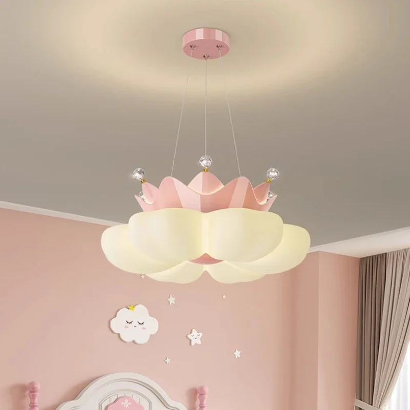 2025 White Pink Crown Petal Ceiling Lights LED Children's Room Light Warm Romantic Nursery Princess Room Girl Bedroom Ceiling La