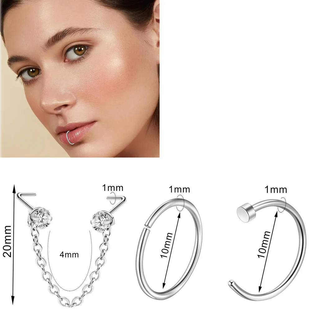 1Pcs 20G Nose Rings for Women Piercings Jewelry Hoops L Shape Studs Screw 316L Surgical Stainless Steel for Men Women