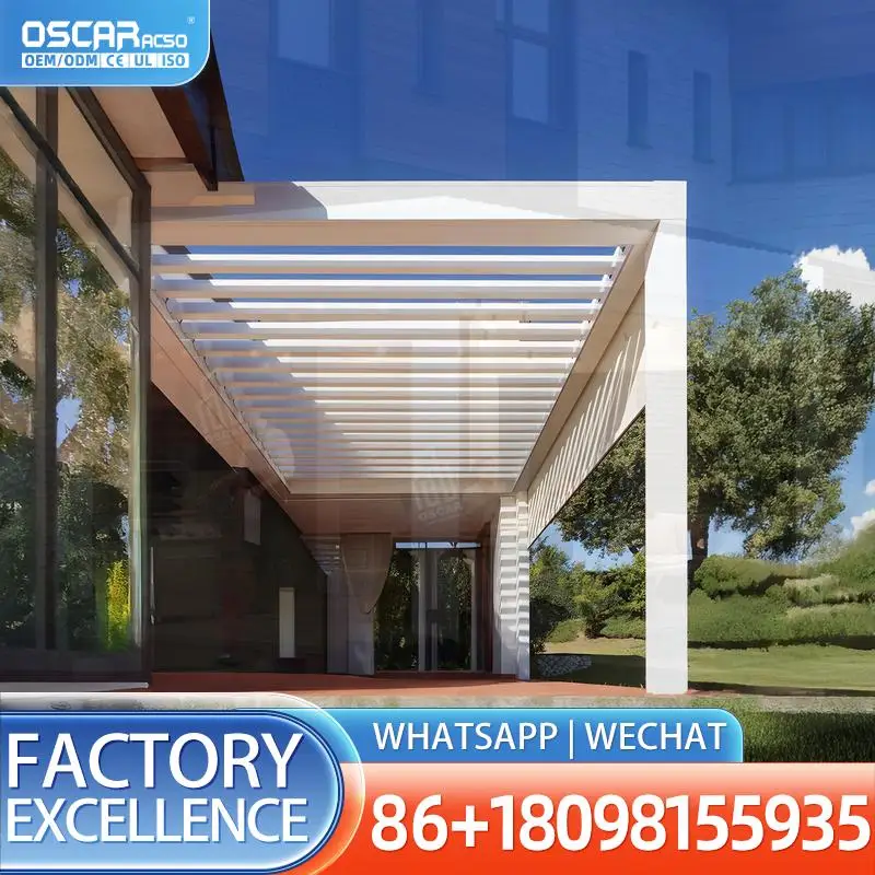 Motorized Pool Enclosure Freestanding Aluminum Louvre Sunshade Patio Roof Garden Shelter for Backyard Poolside Garden pergola