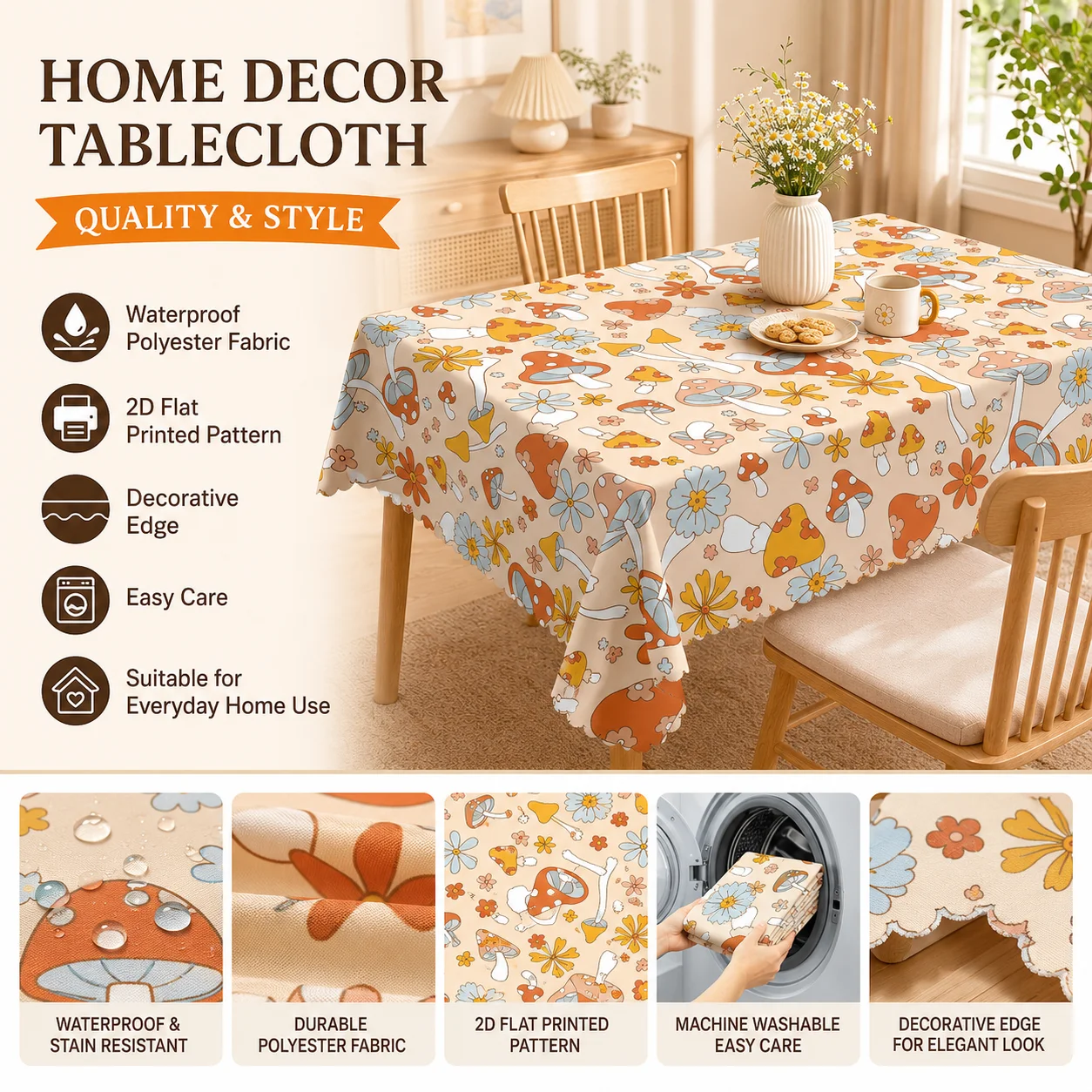 toalha-de-mesa-retro-de-poliester-a-prova-d'agua-com-estampa-floral-de-cogumelos-impressao-plana-2d-borda-decorativa-para-decoracao-de-cozinha-e-sala-de-jantar