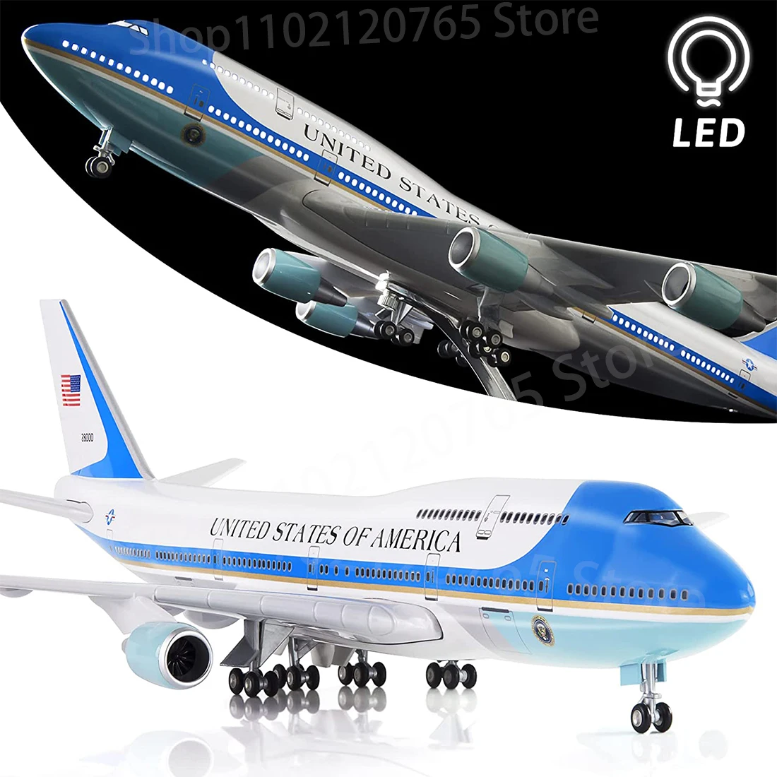 47CM Airplane Model Toys Boeing 747 Air Force One Aircraft with Light Wheel Diecast Plastic Alloy Metal Base Plane Airliner Gift