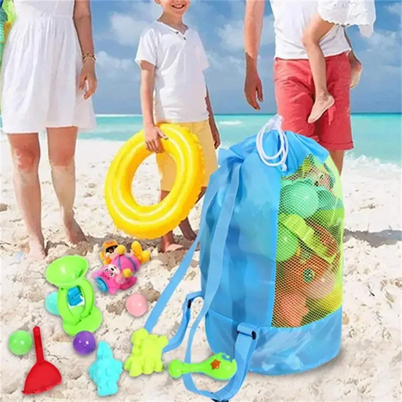 2024 New Foldable Beach Toy Bag Beach Storage Pouch Tote Mesh Bag Travel Toy Organizer Sundries Net Drawstring Storage Backpack