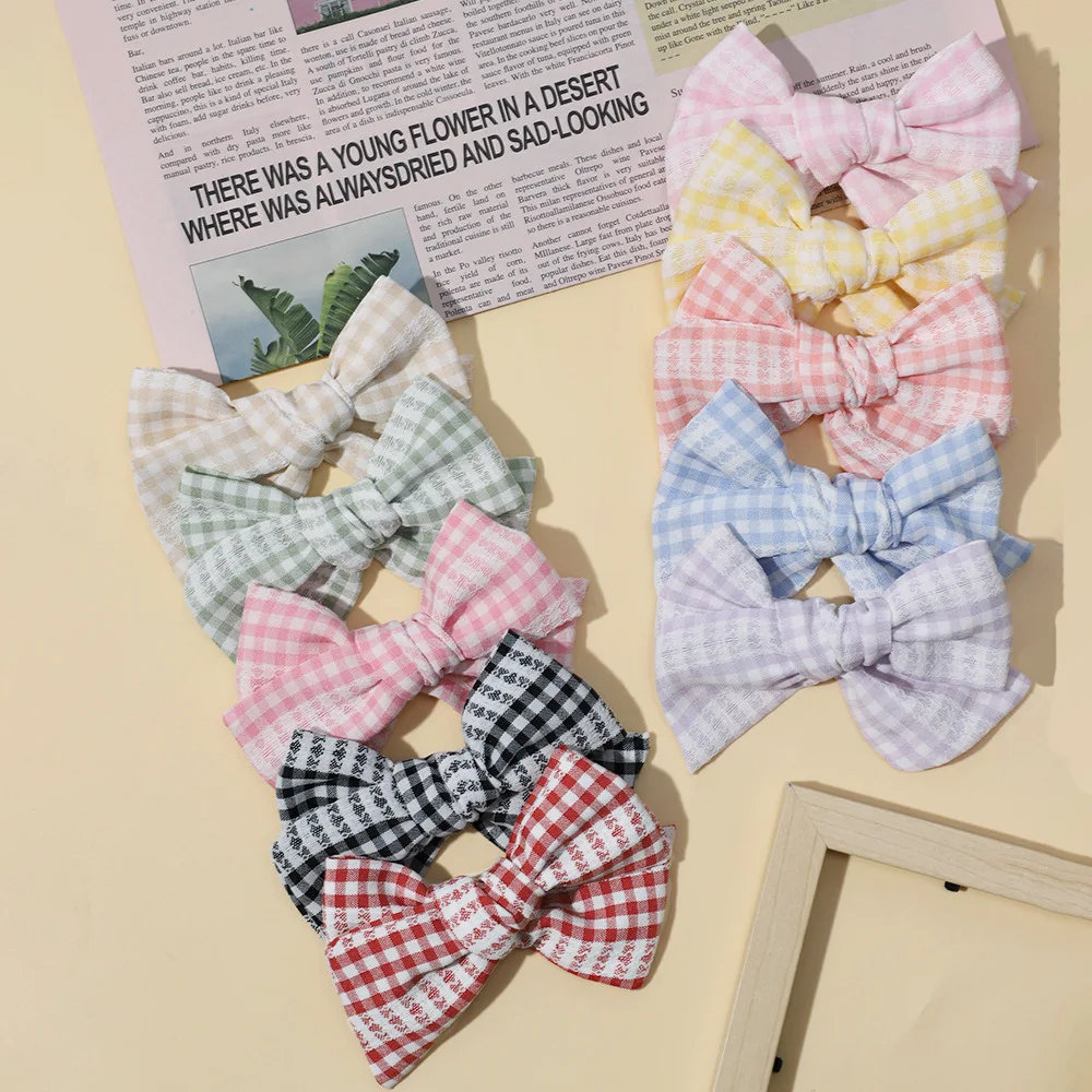 

30 PCS/Lot, 4.33" Plaid Fabric Bow Hair Clips Baby Girls Handtied Bow Hair Pins Kids Hair Accessories
