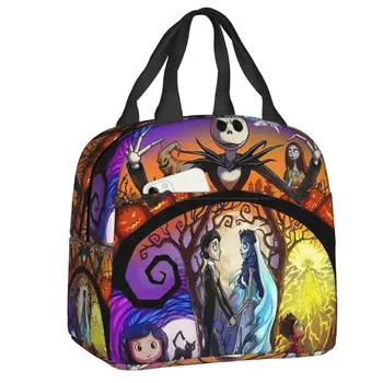 Custom Jack Skellington Universum Geïsoleerde Lunch Tas Voor School Kantoor Draagbare Koeler Thermische Lunchbox Vrouwen Kinderen