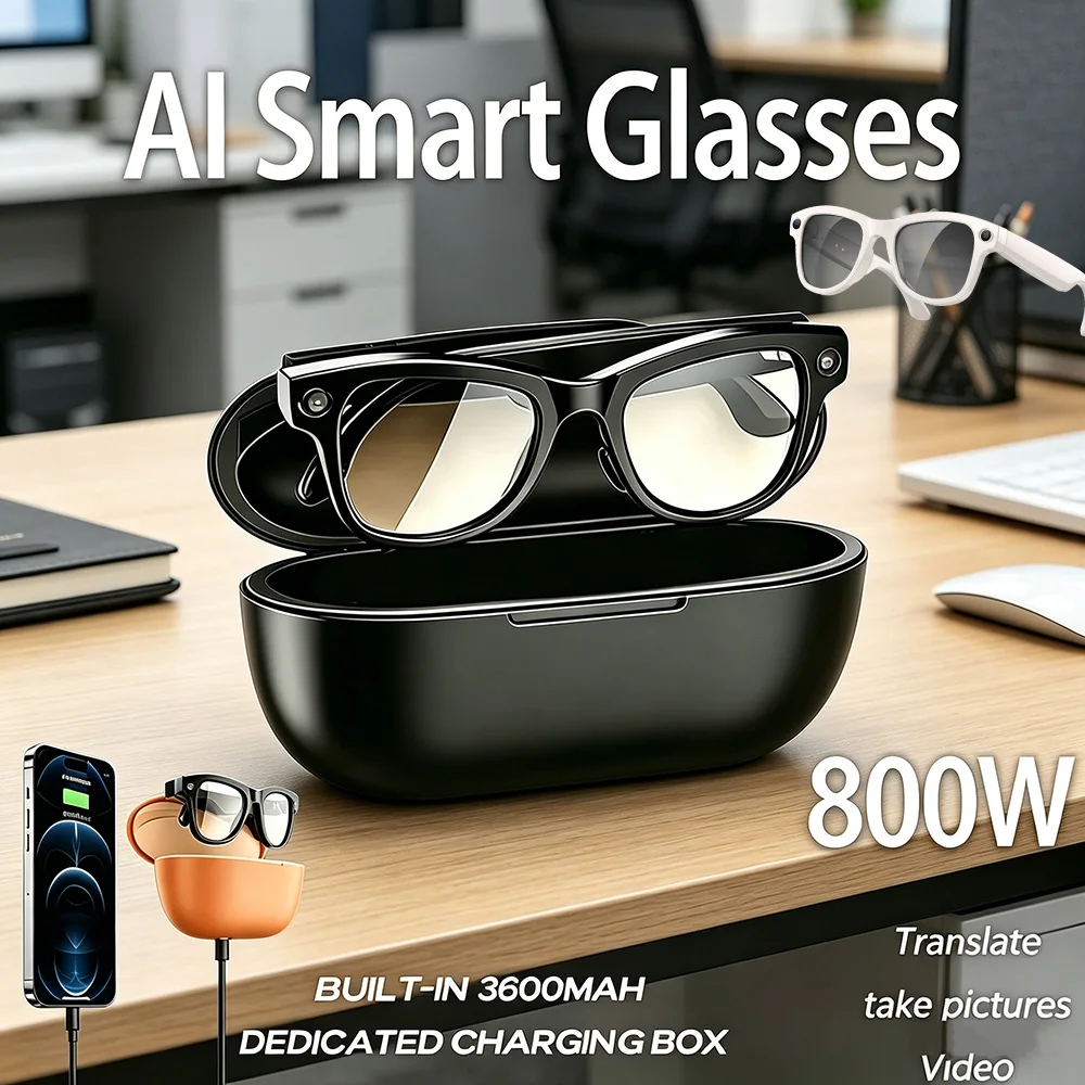 

2026 800W HD Camera Smart Glasses 1080P Taking Pictures 32GB Memory 3600 Large Capacity Battery Box AI Voice Music SmartGlasse