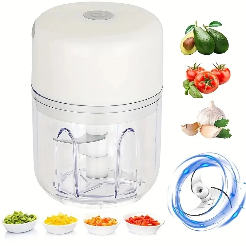 전기 마늘 다지기, 미니 휴대용 야채 다지기, 250ML 마늘 분쇄기 사수기 양파 다지기, 야채 블렌더, 무선