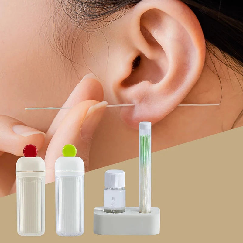 120Pcs 피어싱 된 귀 청소 세트 솔루션 종이 치실 귀 구멍 애프터 케어 도구 키트 일회용 귀걸이 구멍 클리너