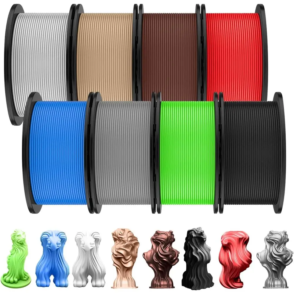 

1.75mm Multicolor Matte/Silk PLA Filament Bundle, 2kg Metallic for 3D Printing Holidays & Decorations