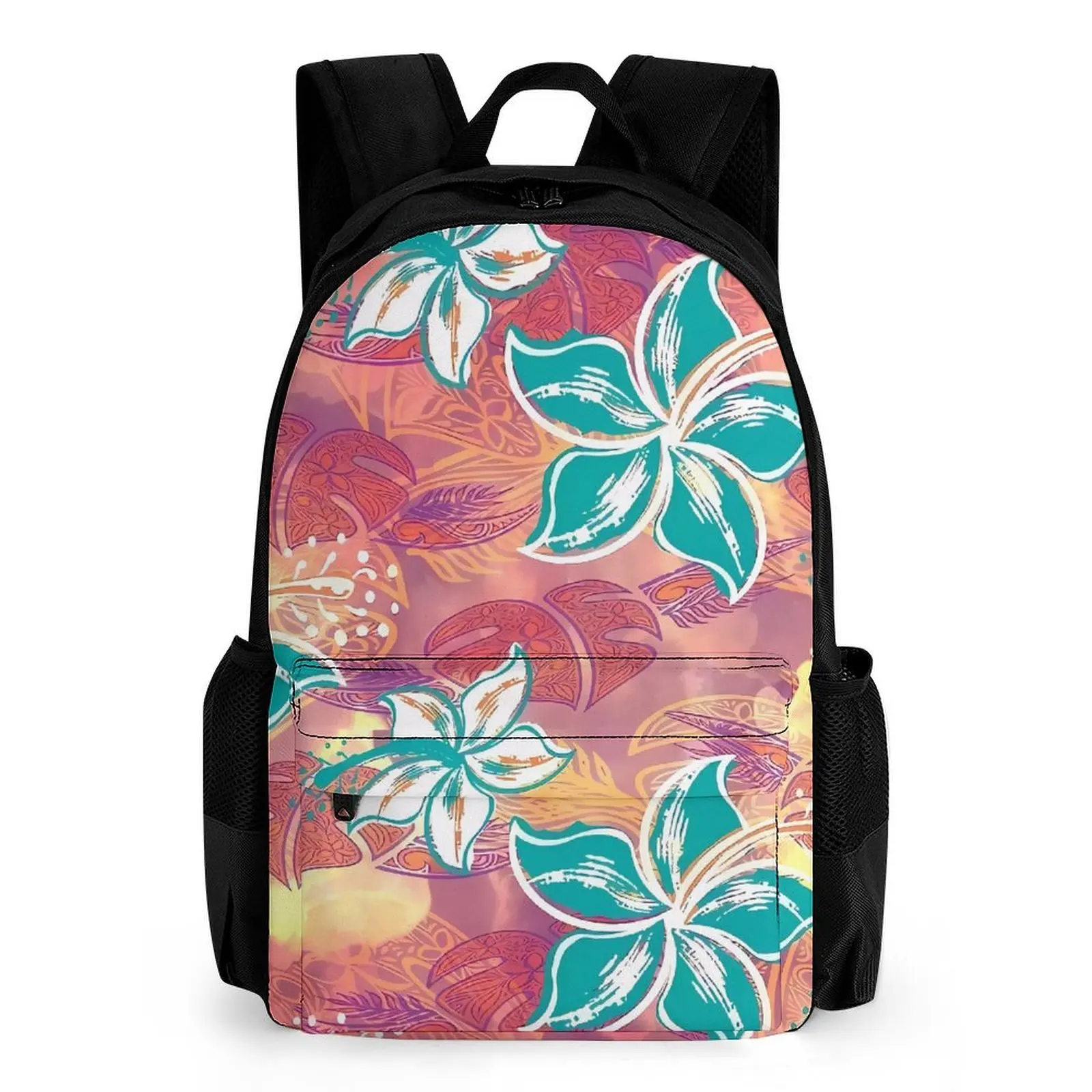 

Рюкзак для кампуса в гавайском тропическом гибискусе, мягкий полиэстер, настраиваемый школьный рюкзак в полинезийском стиле, износостойкий легкий вес
