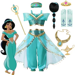 Disney Jasmine Costume for Girls Arabian Princess Magic Lamp Dress Up Clothes Kid Halloween Birthday Party Fancy Cosplay Outfits