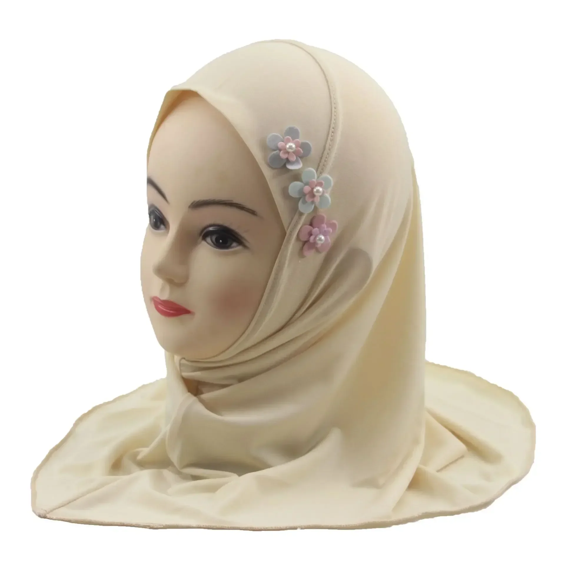 Easy To Wear Girls Instant Hijab Scarf Muslim Hijabs Handmade Flower Amira Lovely Flower Headscarf Turban for 2-6 Years Kids