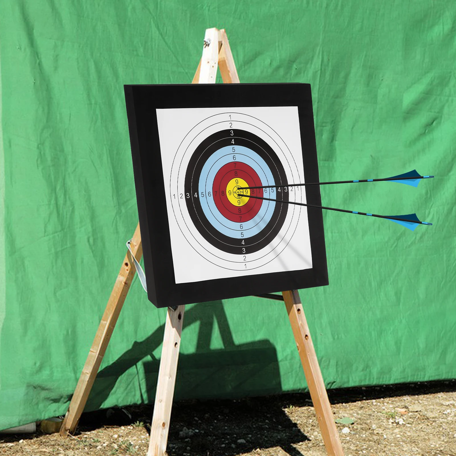 Bloc de cible de tir à l'arc en EVA noir haute densité de 50 cm x 5 cm d'épaisseur pour l'entraînement en intérieur, en extérieur et dans la cour, avec 10 cibles et 4 broches ABS, portable et réutilisable pour les archers débutants