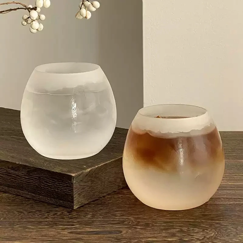 340ml Frosted Big Belly Glass Cup Minimalist Round Latte Coffee Juice Water Cup Home Table Decor