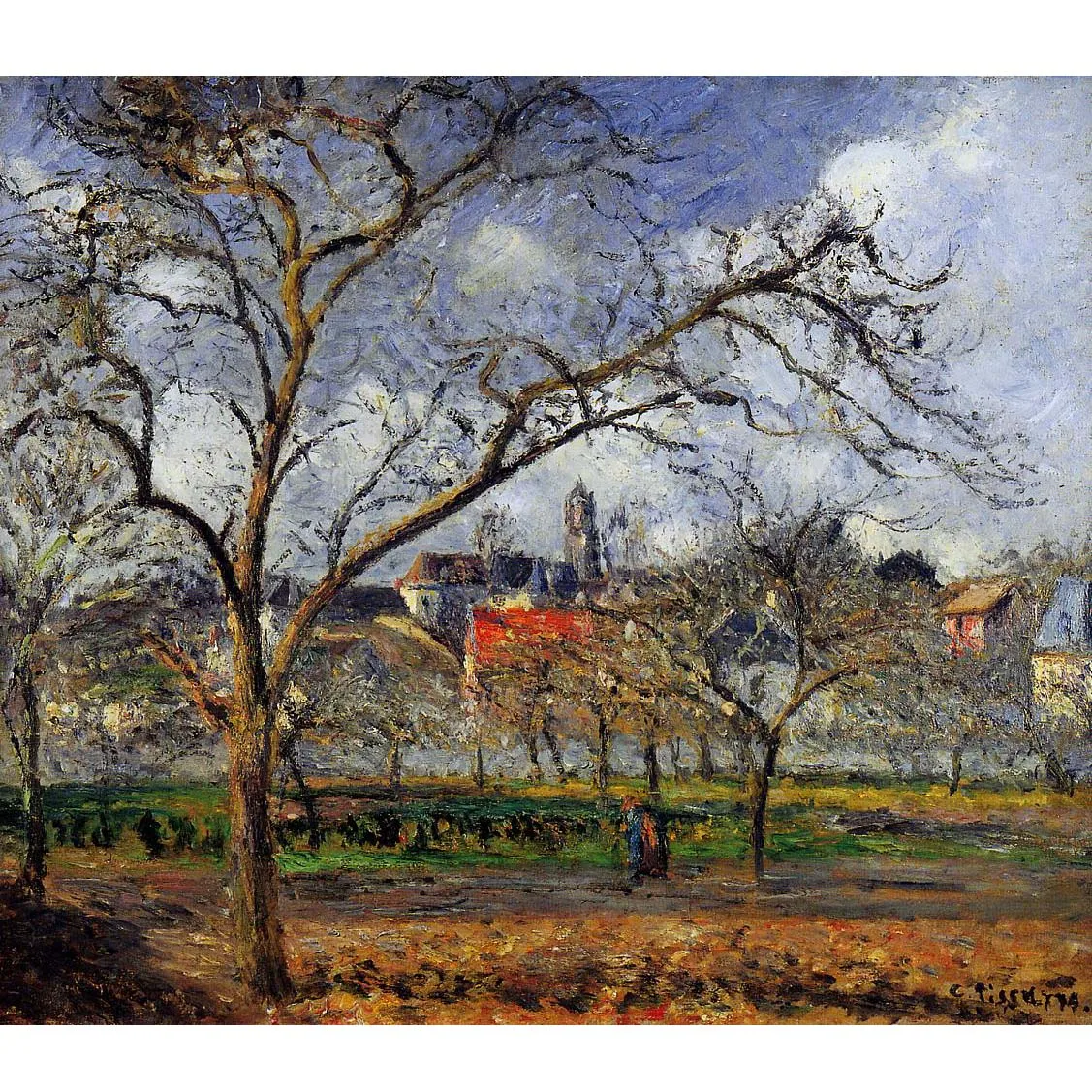 Camille Pissarro artwork,On Orchard in Pontoise in Winter,Famous oil painting reproduction,Impressionist landscape oil painting