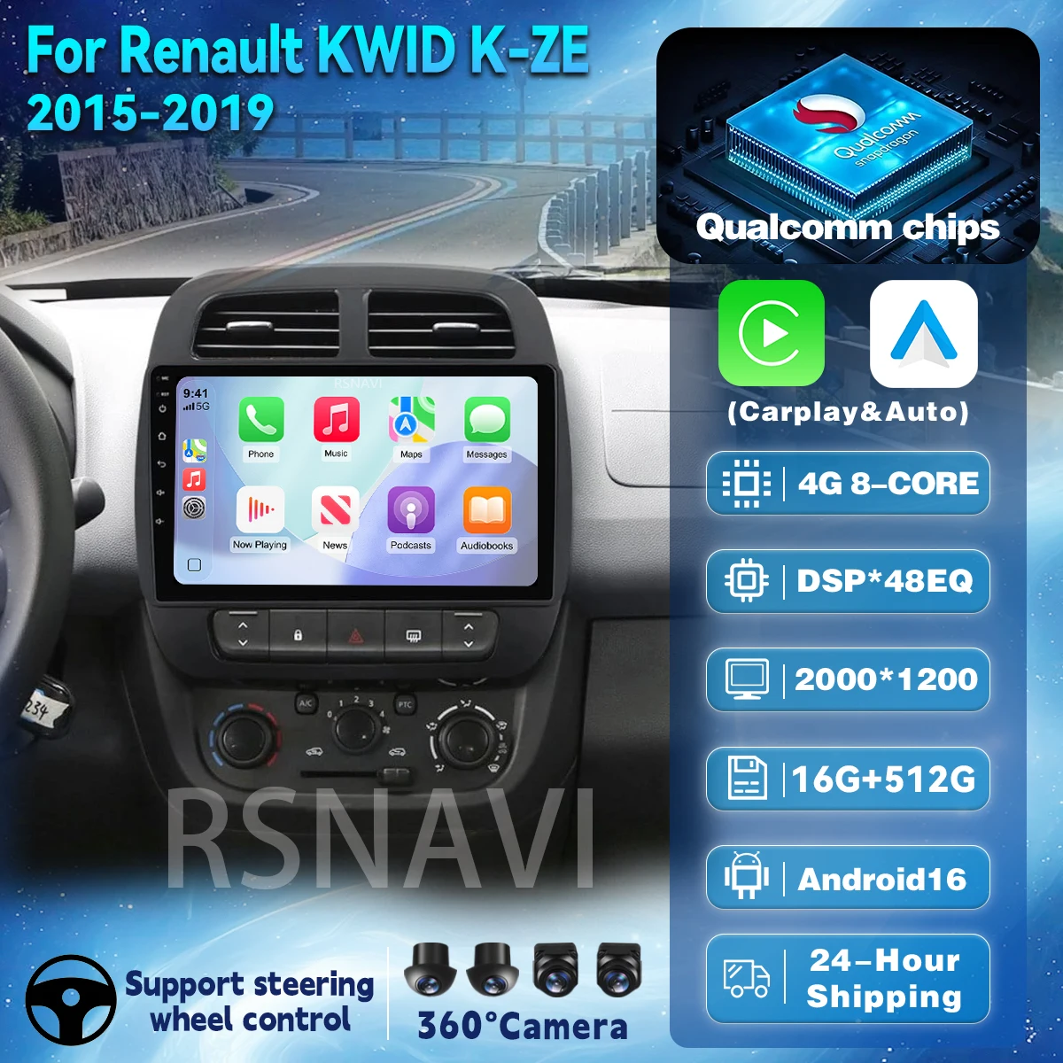 Android 16 Car Radio Multimedia Player For Renault KWID K-ZE Dacia Spring 2015 - 2018 2019 Auto Carplay Car Stereo DSP AI Voice