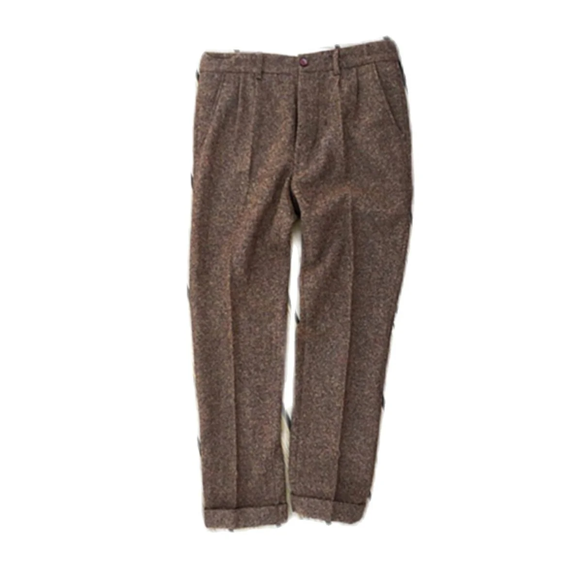 

Brown Tweed Straight Men's High Waist Pants Classic Designer Amekaji Trousers Autumn and Winter Slack Pants Man Costumes