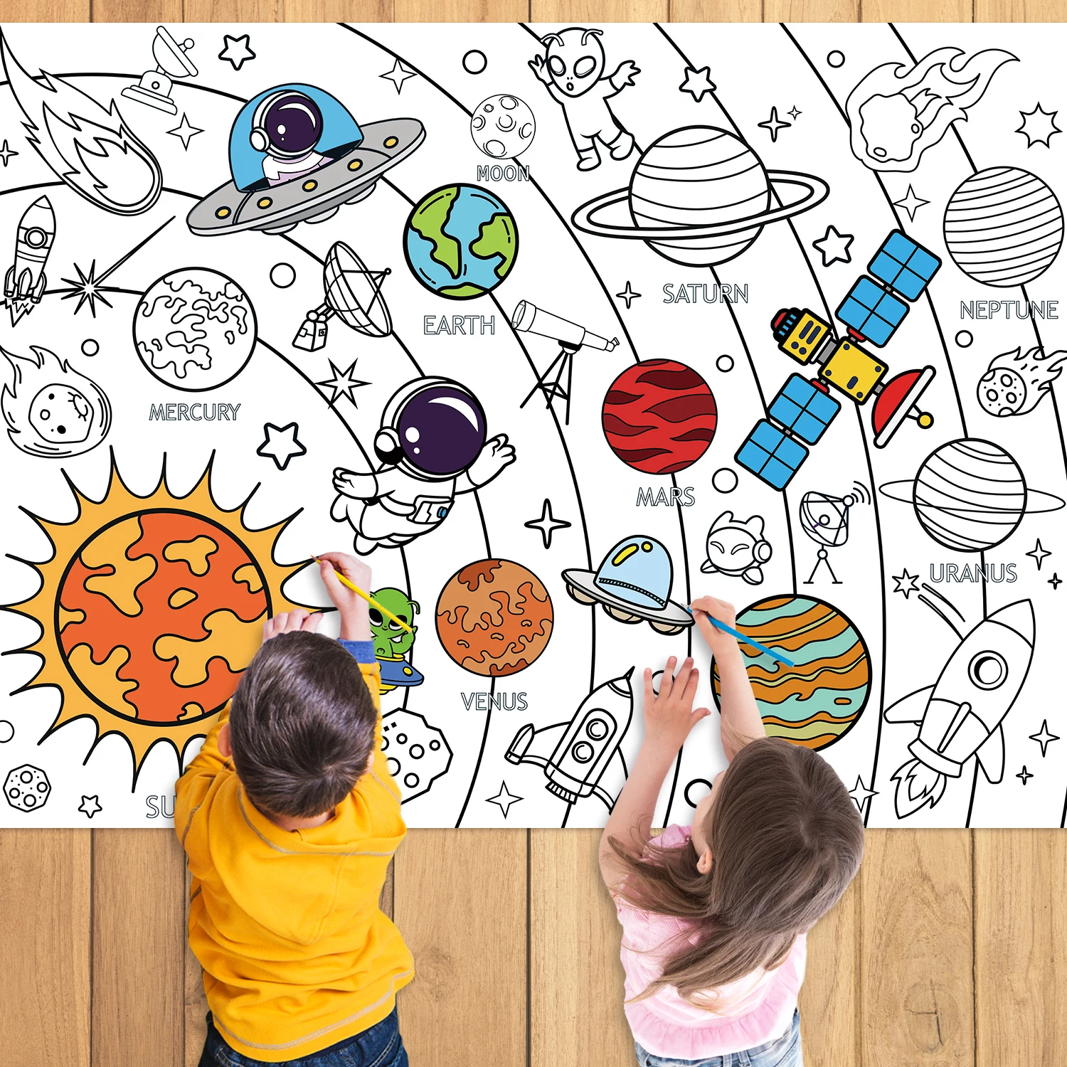 Space Coloring Books for Kids Coloring Poster Large Coloring Tablecloth for Boys Girls Space Birthday Party Supplies Favor