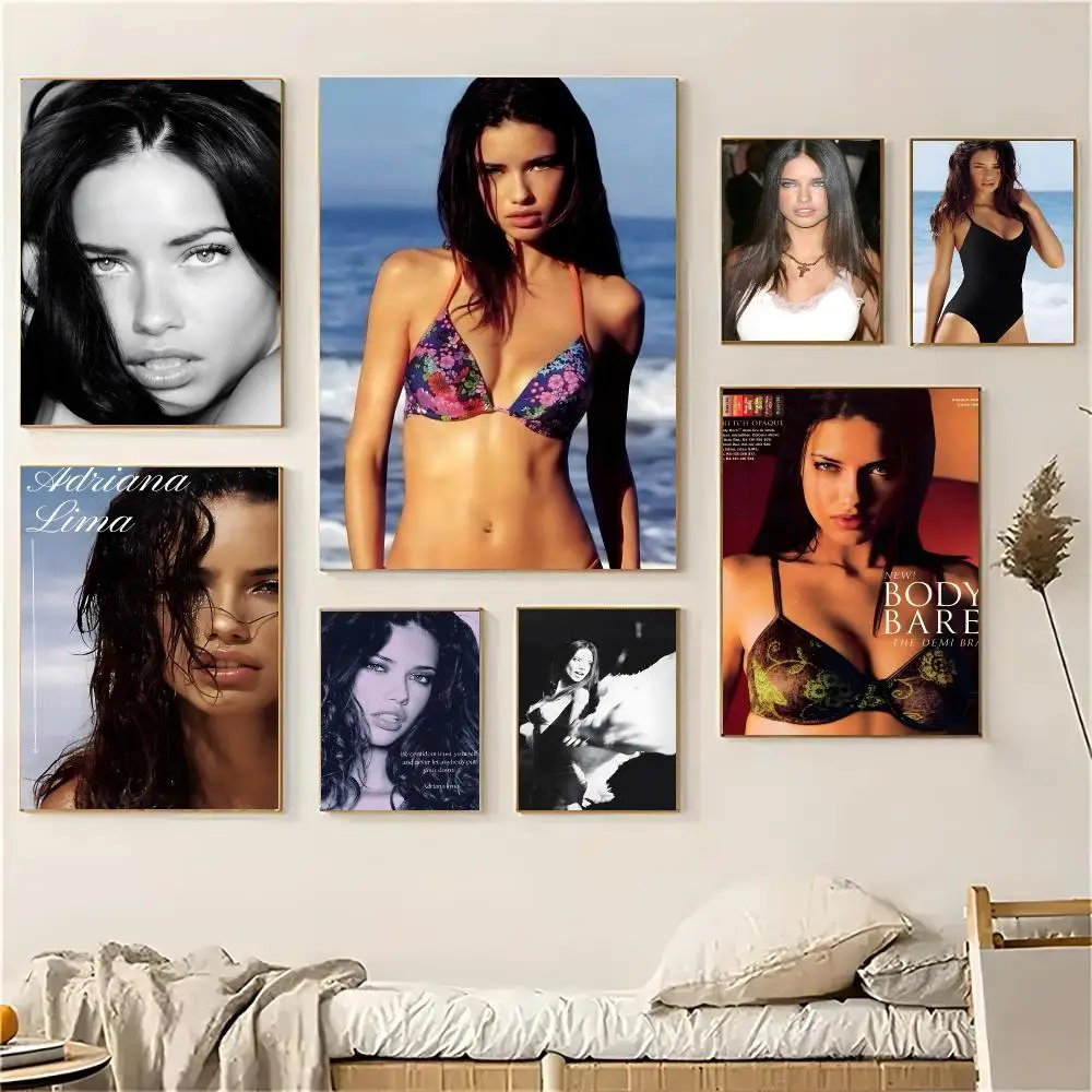 Model Adriana Lima Fashion Poster Self-adhesive Living Room Bedroom Party Bar Decor Moisture-proof Fade-resistant HD