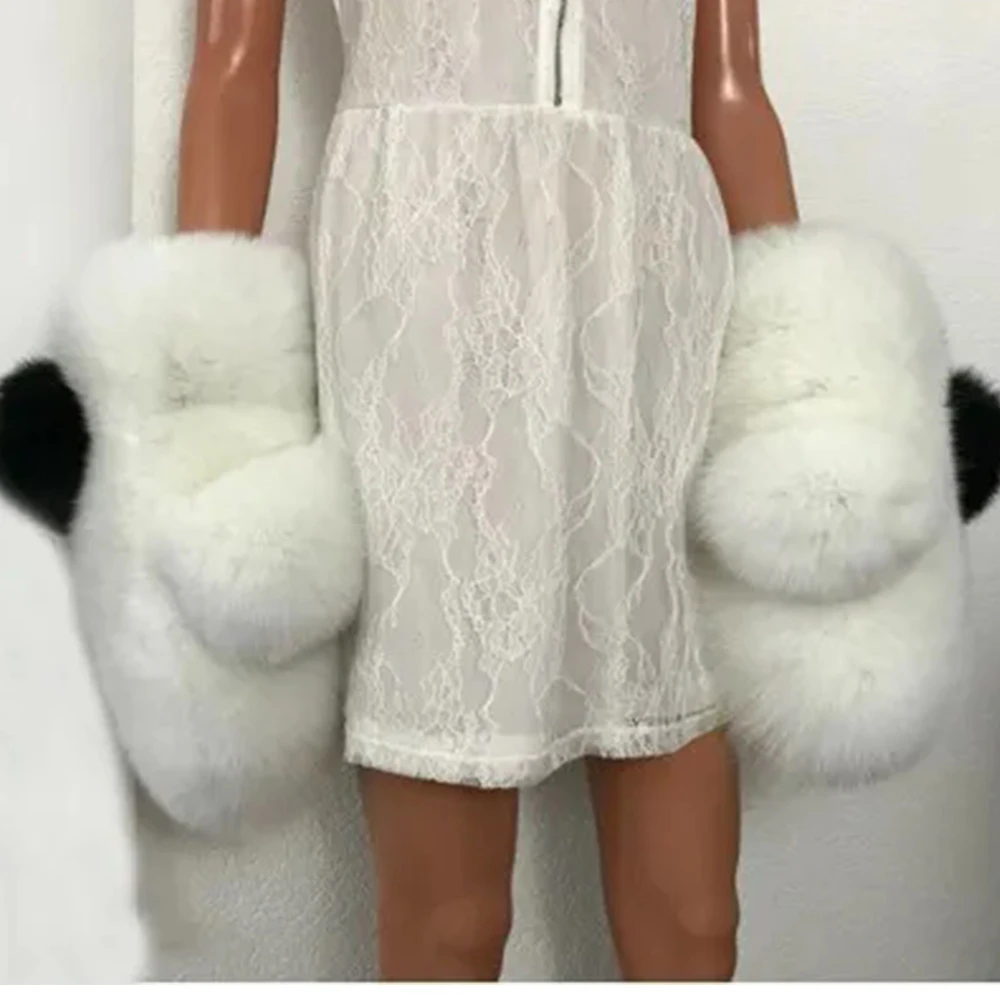 winter high quality women fox fur bigger mittens with double fur palms and opisthenar fox fur full skin gloves mitten