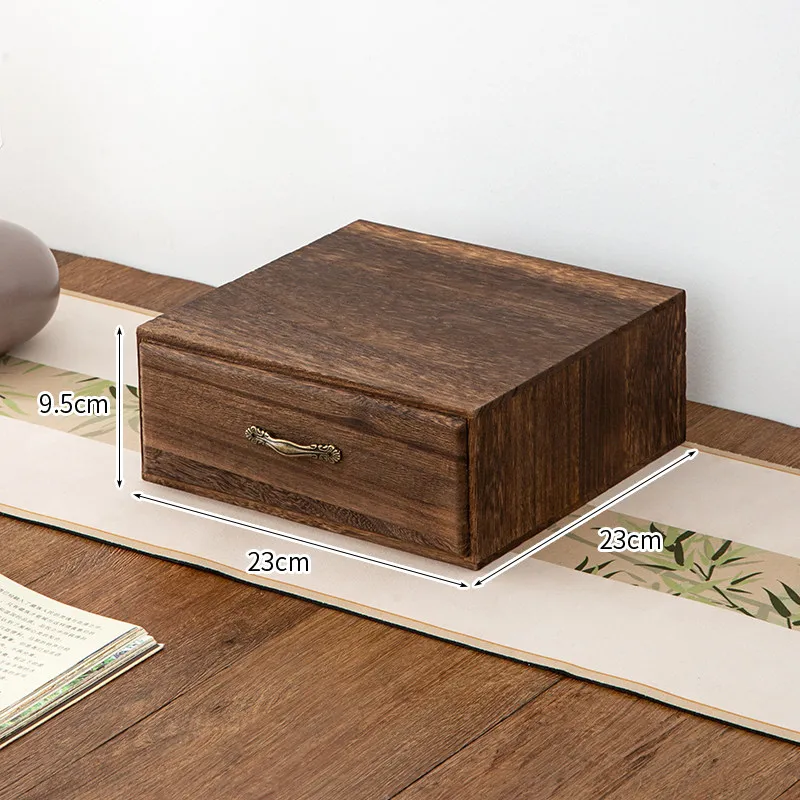 Caja de Almacenamiento de Escritorio de Madera Maciza Retro de Varias Capas para Cosméticos y Joyas con Cajón de Alta Calidad, Natural, Ecológica y Cerrada