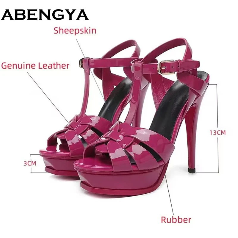 

Super 13CM Heels Leather Sandals Women Platform High Heel Party Shoes Woman Ankle Strap Summer Modern Sandalias Mujer 2025