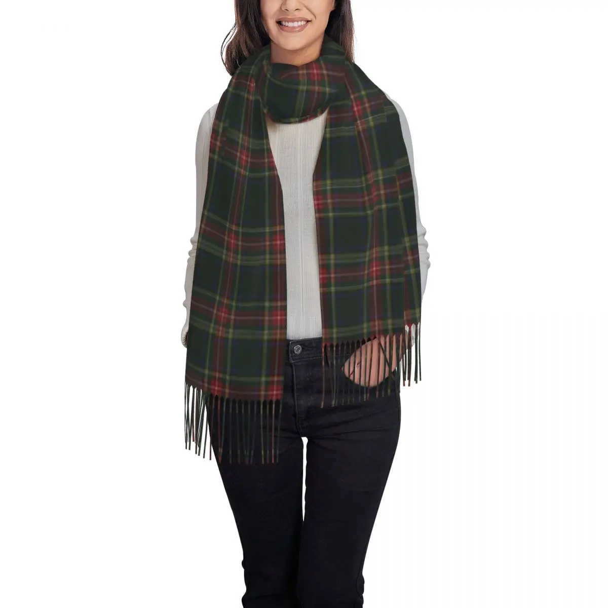 Lady Long Stewart Black Tartan Scarves Women Winter Fall Thick Warm Tassel Shawl Wrap Scotland Scottish Art Scarf