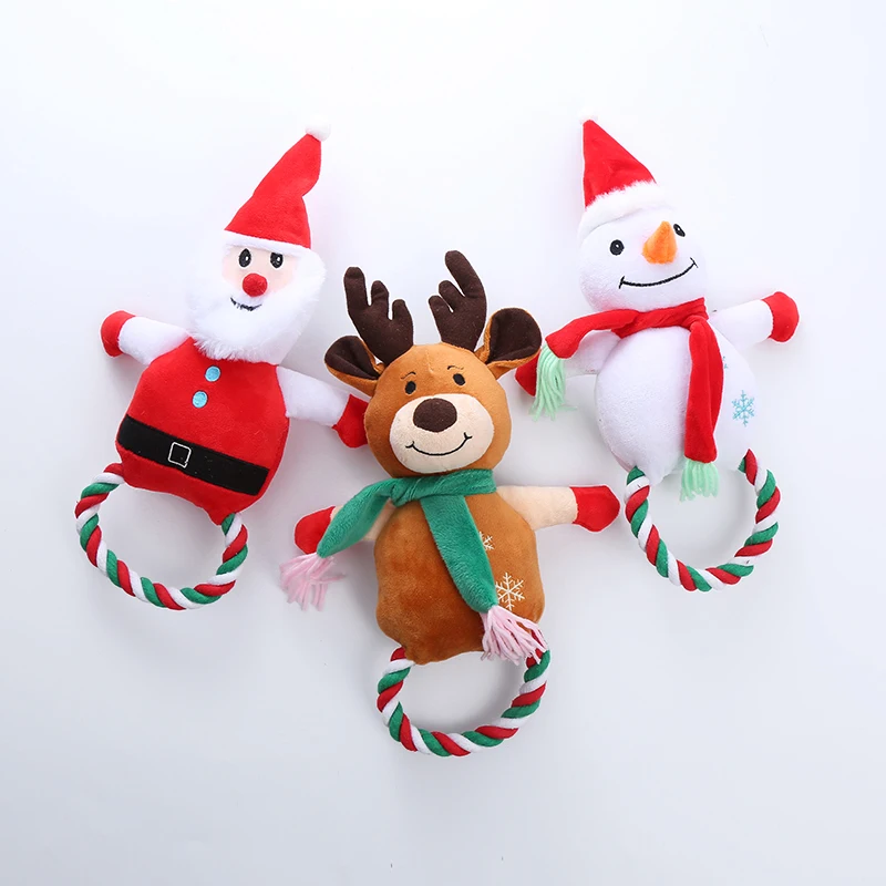 New Christmas plush cotton rope dog toy stuffed PP cotton bite resistant molar dog toy interactive play