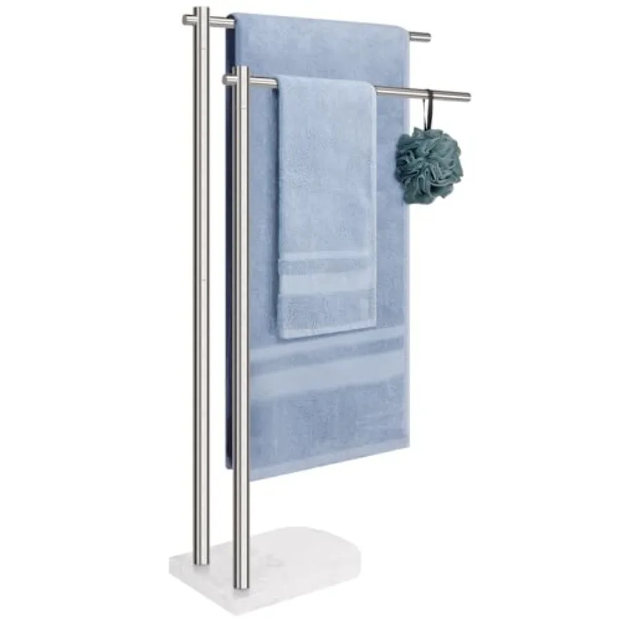 

Standing Towel Rack 304 Stainless Steel 2-Tier Towel Holder Stand with Marble Base Modern Stylish Tall Shower Towel Bar for Bat