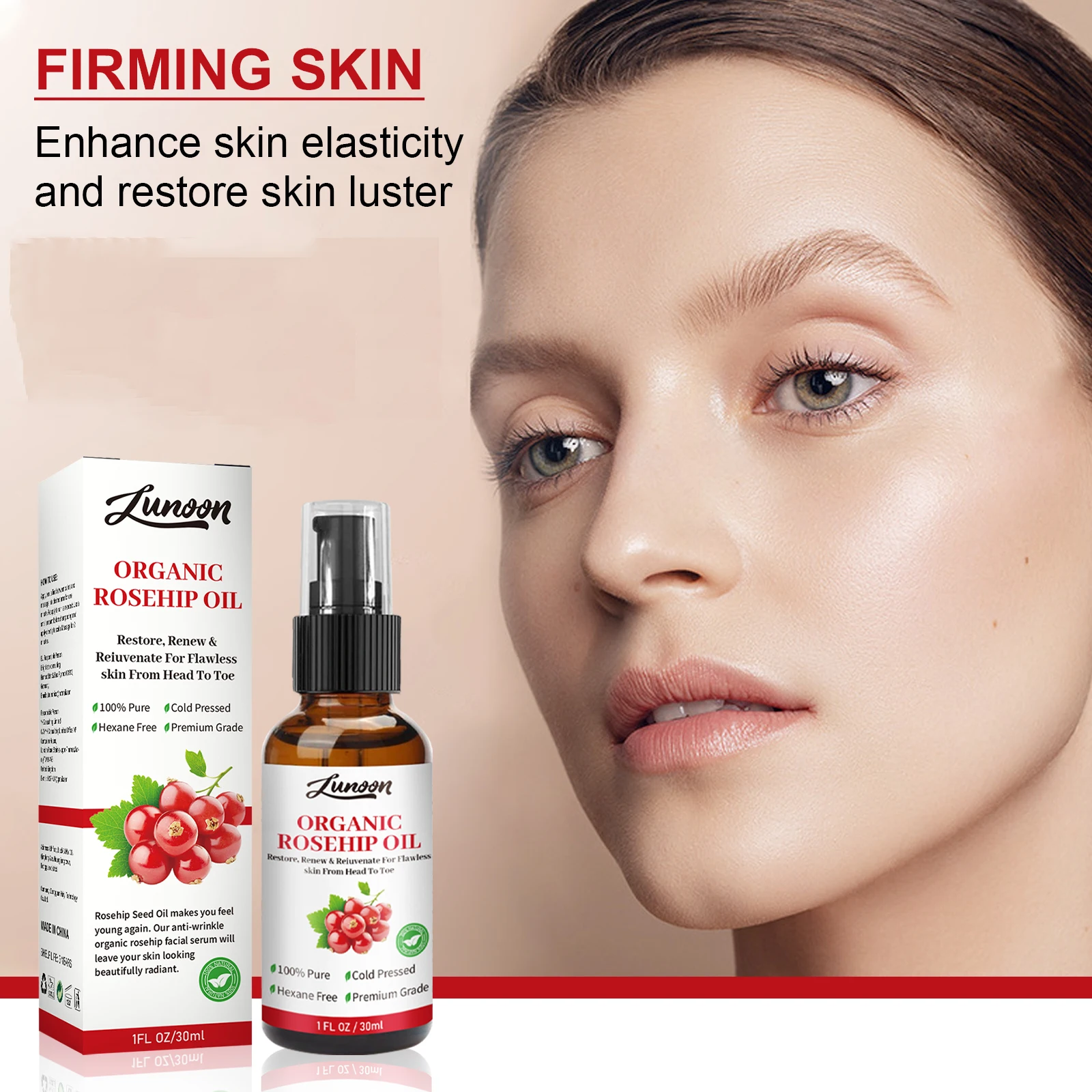 Aceite de semilla de rosa mosqueta, 30ml, calmante, seco, se desvanece, hidratante de líneas finas, mejora la elasticidad, aceite esencial antiarrugas para una piel brillante