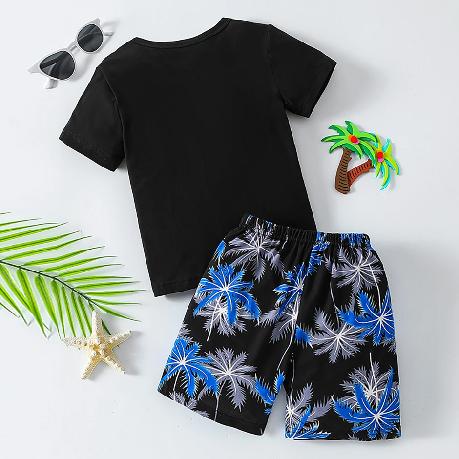 2/4 Kinder Sommer Freizeit Sport Bedrucktes Kurzarm-Shorts-Set, Jungen und Mädchen Urlaubsstil Modisches T-Shirt und Hose – Detail 19