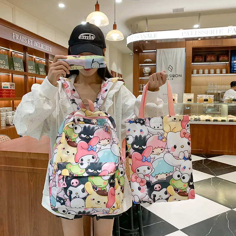 

3pcs Hello Kitty Sanrio Backpack Kuromi Anime Tote Shoulder Handbag Kids Canvas Shcoolbag Sport Daypack with Pencil Bag Gift