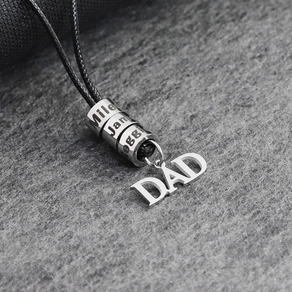 Personalized Stainless Steel Multilayer Beads DAD Leather Necklaces Custom 10 Names Inverted T Beaded Pendants Father's Day Gift