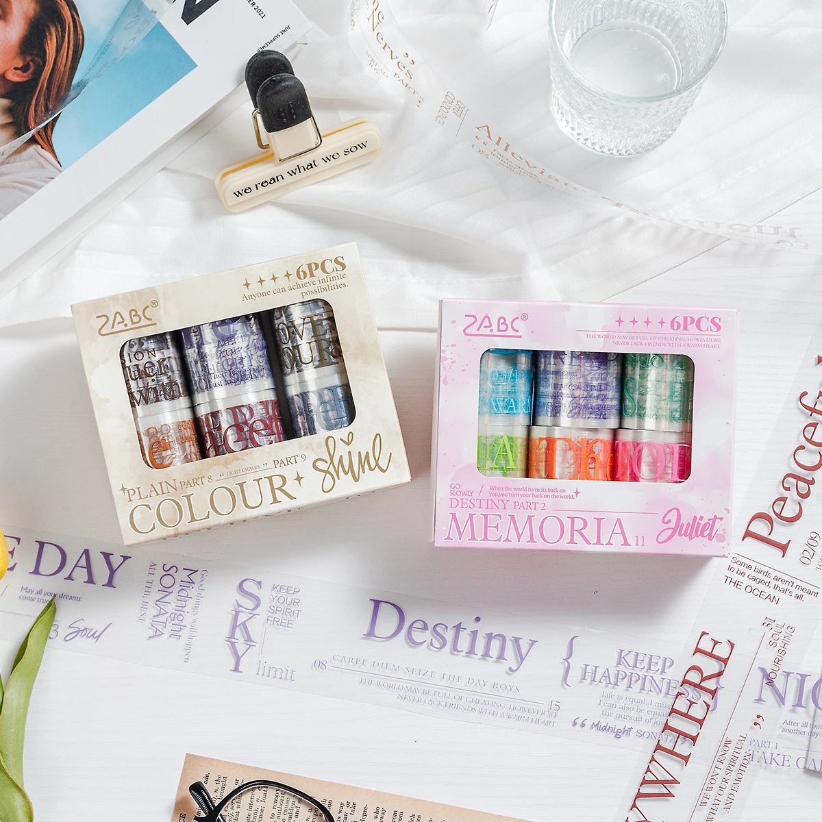 6 لفات/صندوق شريط لاصق من سلسلة إنجليزية كلاسيكية إبداعية، مناسب لتزيين أجهزة الكمبيوتر المحمول وصندوق الهدايا، عصري وجميل