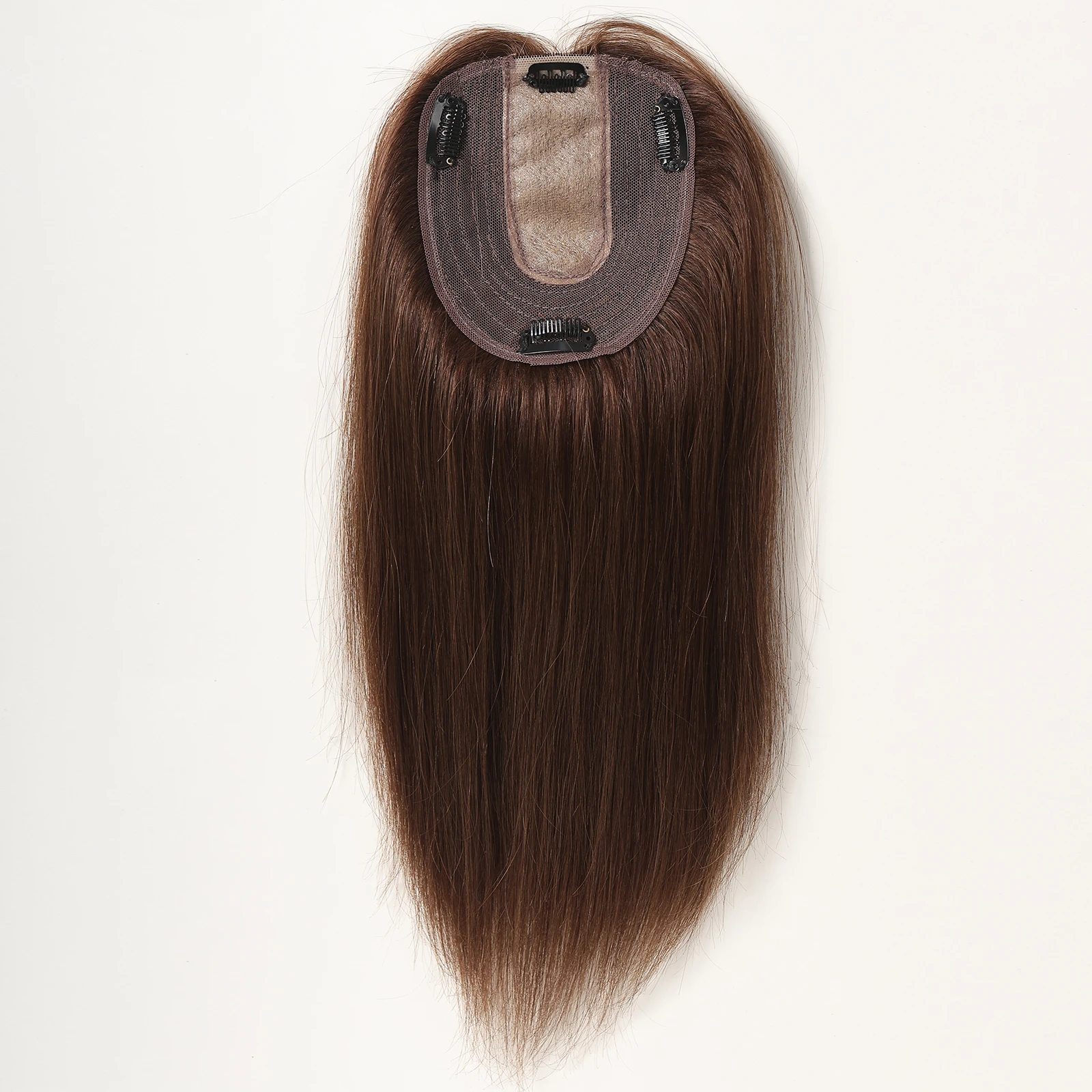 Chestnut Brown Remy Human Hair Toppers for Women with Thinning Hair in Topper Hairs Silk Base Straight Middle Part Hair Toppers