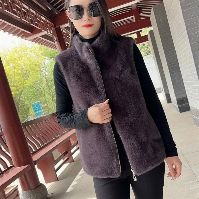 

Mao Mao Sleeveless Coat Ladies 2025Autumn Winter New Mink Velvet Vest Jacket Women Zipper Furs Outerwear Warm Waistcoat Overwear