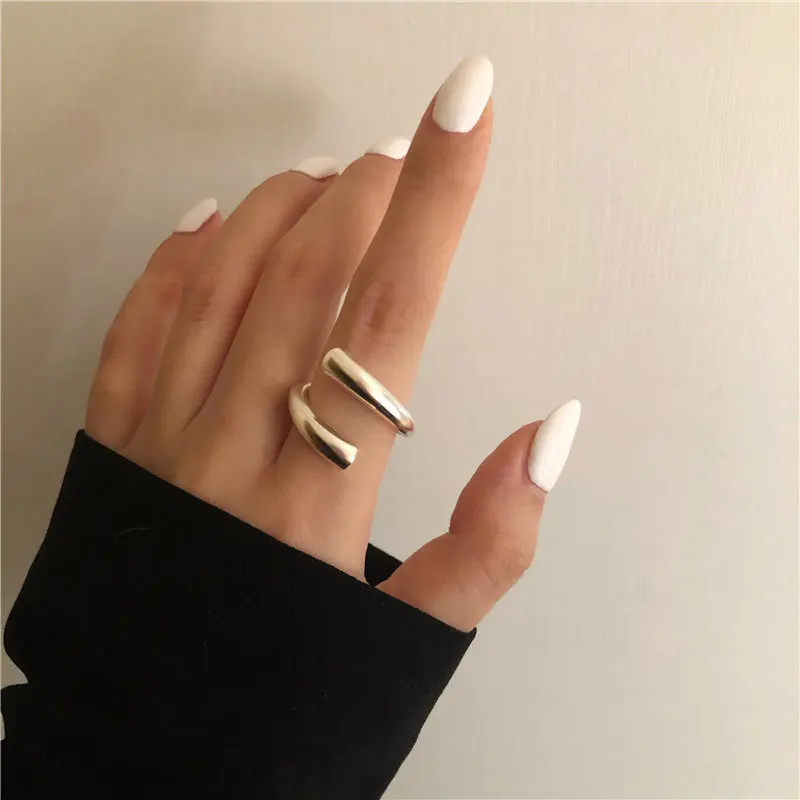 925 Sterling Silver Smooth Adjustab Ring For Women Hollow Out Chain Jewelry Beautiful Finger Open Rings Party Birthday Fine Gift