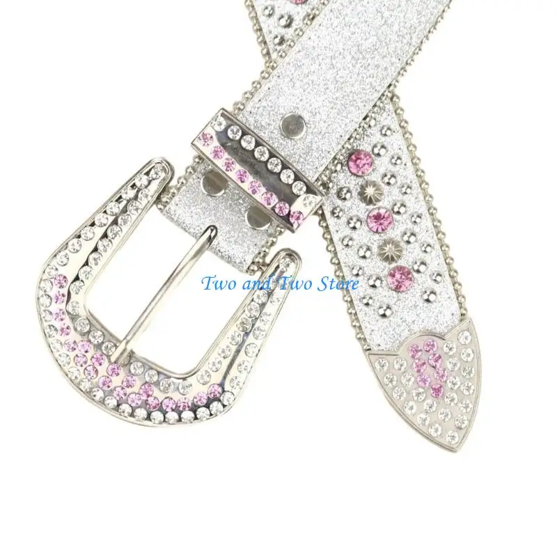 HX6F الكبار حزام خصر لامع فاخر دبوس مشبك حزام خصر قابل للتعديل طول Y2K حجر الراين حزام خصر لملهى ليلي #3