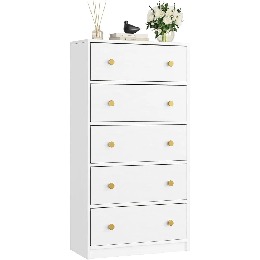 

White Dresser for Bedroom with 5 Drawers, Chest of Drawers for Closet, Living Room, Hallway, Entryway, Wooden Dresser