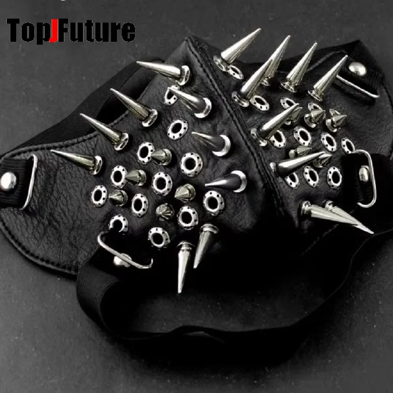 Gothic Lolita Y2K Girls Boys mask punk PU leather mask Men's Women's visor person Motorcycle Steampunk Spike Half Face mask Mask
