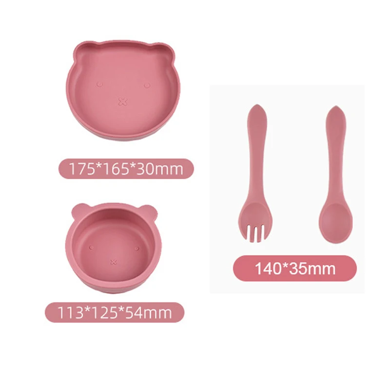 4Pcs Silicone Baby Feeding Set BPA Free Suction Bowl Divided Plate Spoon Fork Silicone Children Tableware Self eating training